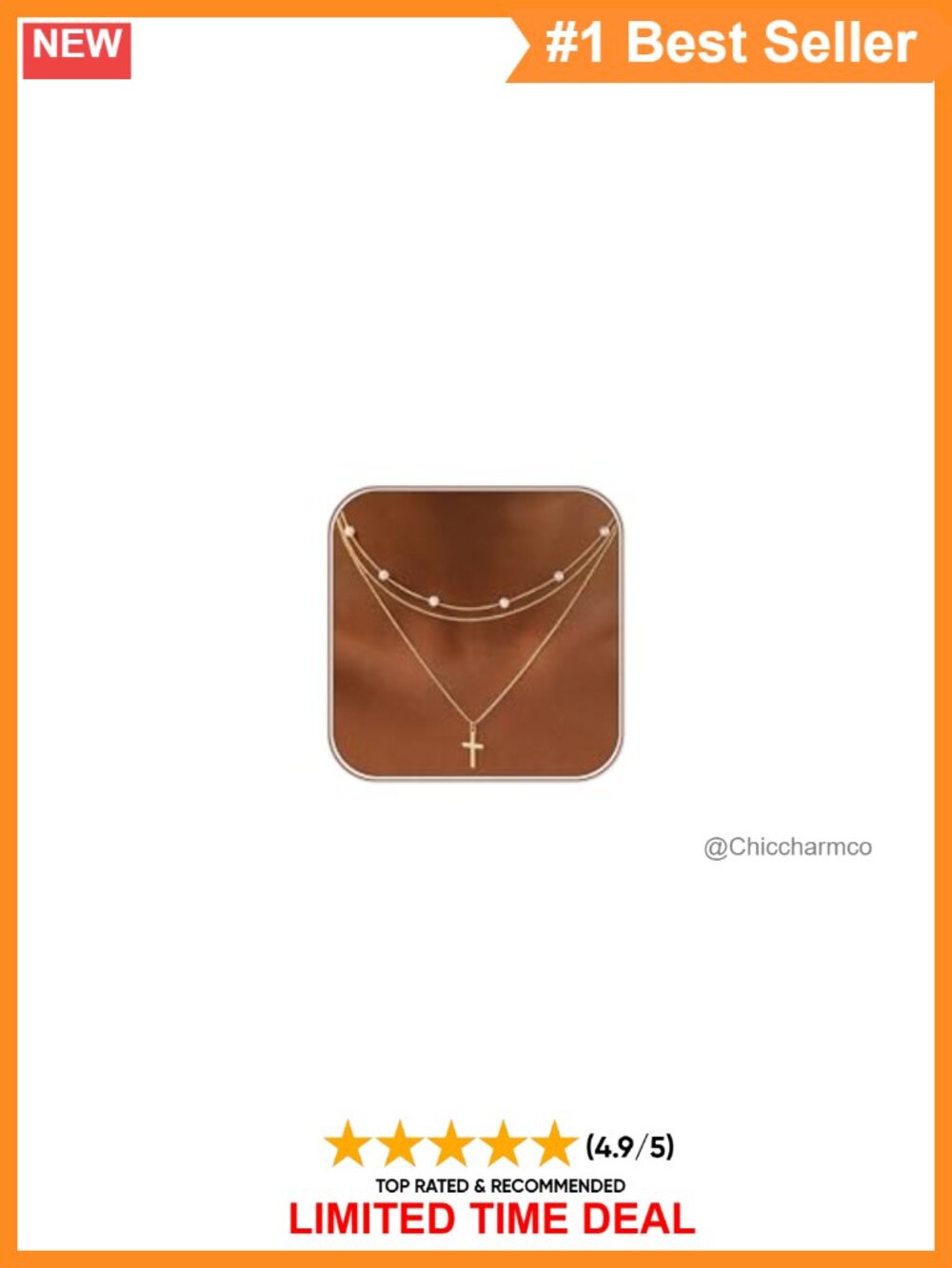 14K Gold Plated Layered Cross Necklace Paperclip Chain 17+2.5"